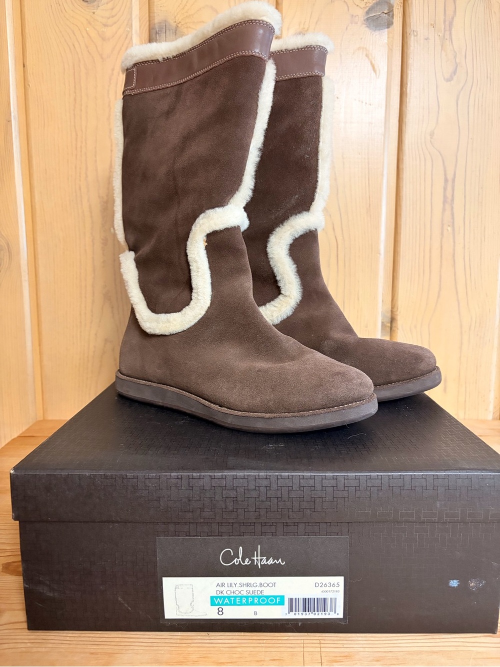 Cole Haan Brown Suede Shearling-Trim Waterproof Boots